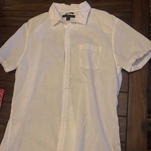 White short sleeve linen button up shirt